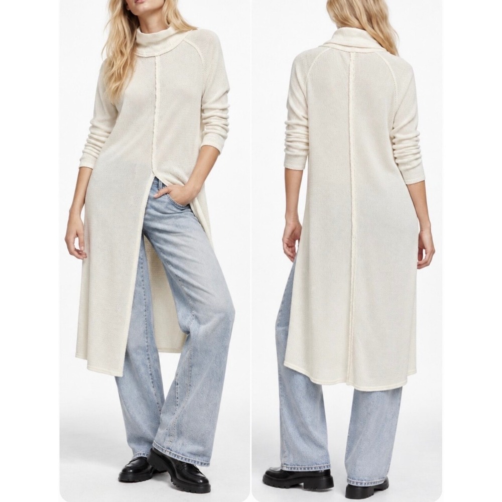 Free People We The Free Mock Neck Costal Tunic Top XS Lagenlook Boho Layering